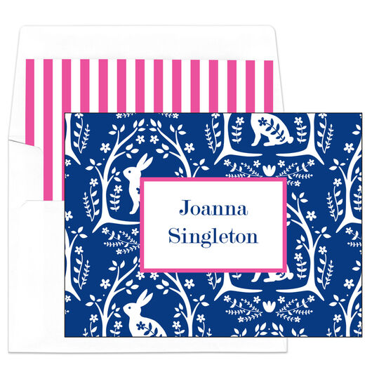 Navy Bunnies Foldover Note Cards